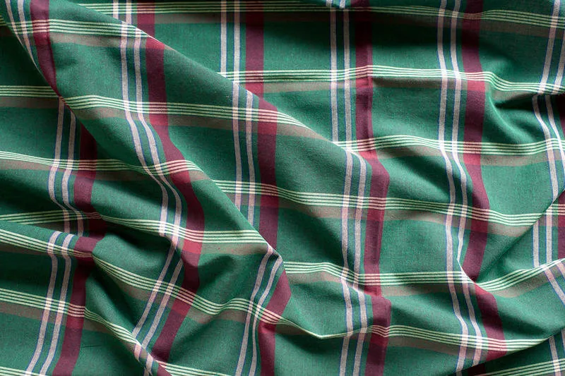 Green Plaid Cotton Fabric, Yarn Dyed, Washing - By the Yard 95556