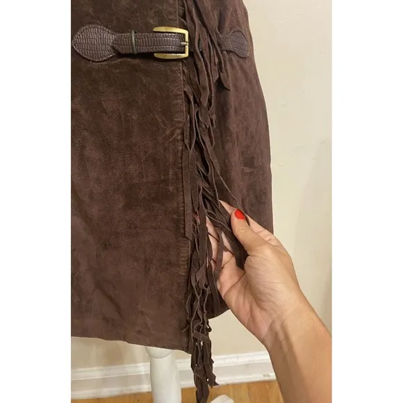 Guess By Marciano 100% Genuine Suede Leather Wrap Skirt Fringe Boho Western S 🔥