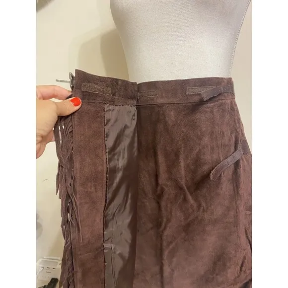 Guess By Marciano 100% Genuine Suede Leather Wrap Skirt Fringe Boho Western S 🔥