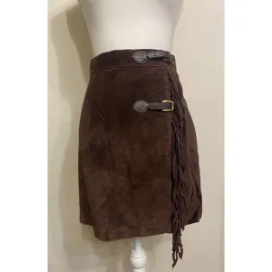 Guess By Marciano 100% Genuine Suede Leather Wrap Skirt Fringe Boho Western S 🔥