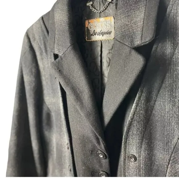 GUESS Los Angeles Plaid Wool Blend Coat, Military, Street Style, Urban Preppy XL