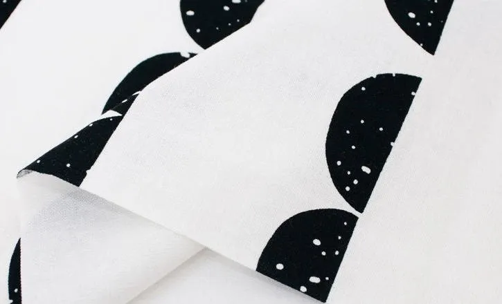 Half Moon Cotton Fabric, Quality Korean Fabric - Black and White - By the Yard /93182