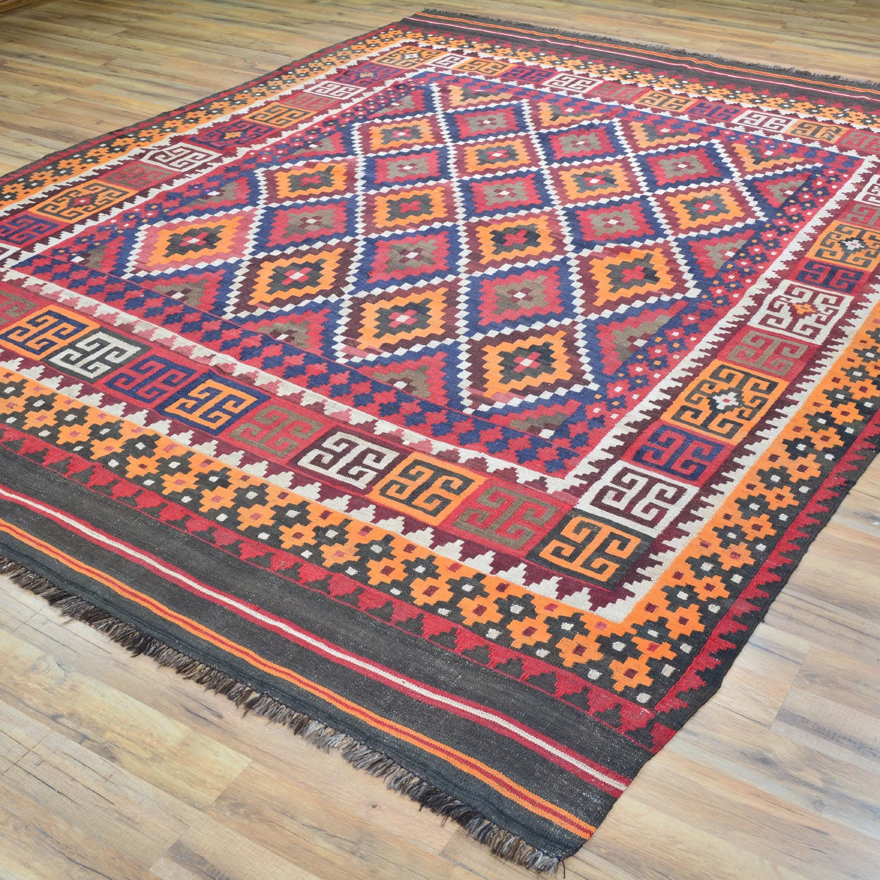 Hand-Woven Geometric Design Flat-Weave Wool Rug (Size 7.3 X 9.10) Cwral-8220