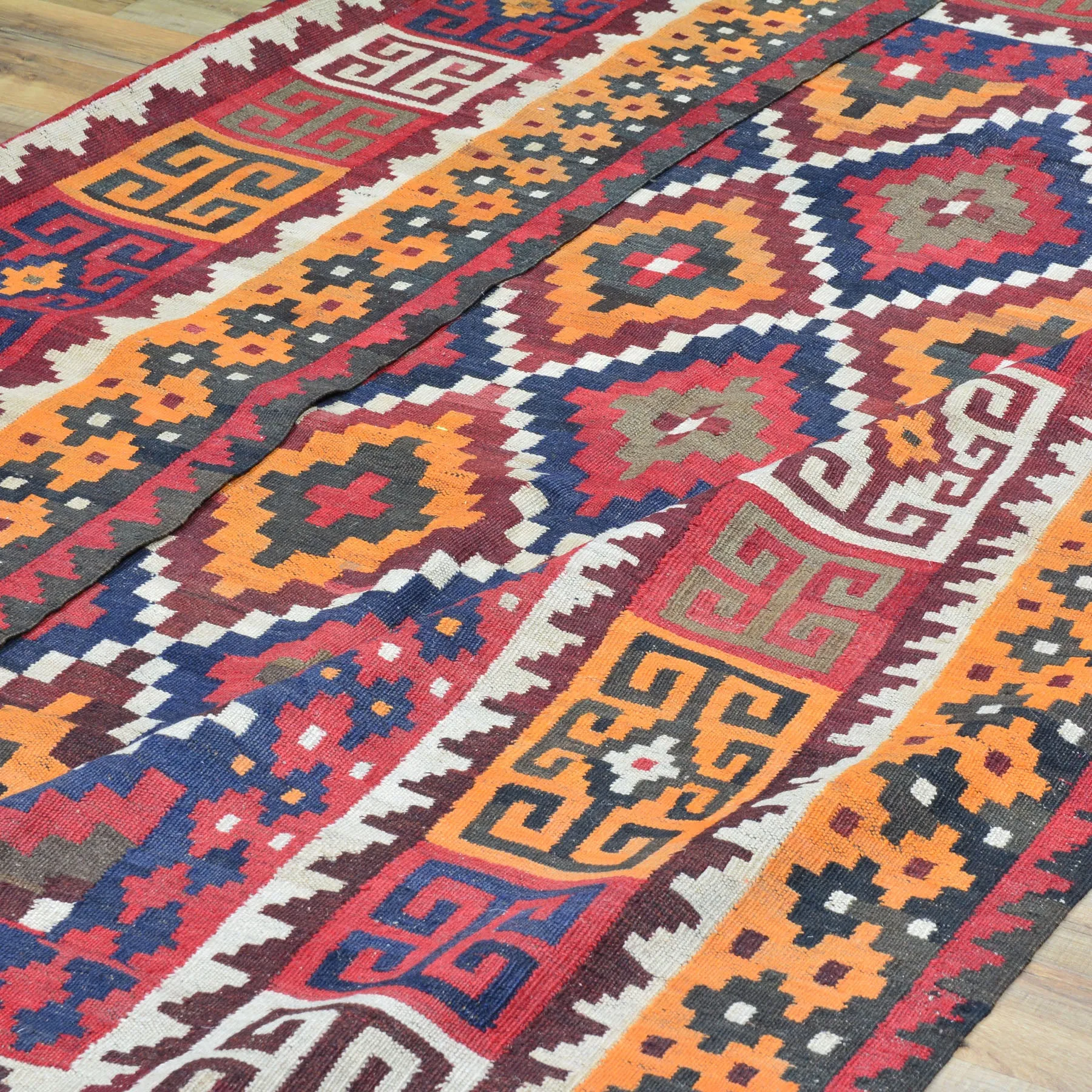 Hand-Woven Geometric Design Flat-Weave Wool Rug (Size 7.3 X 9.10) Cwral-8220