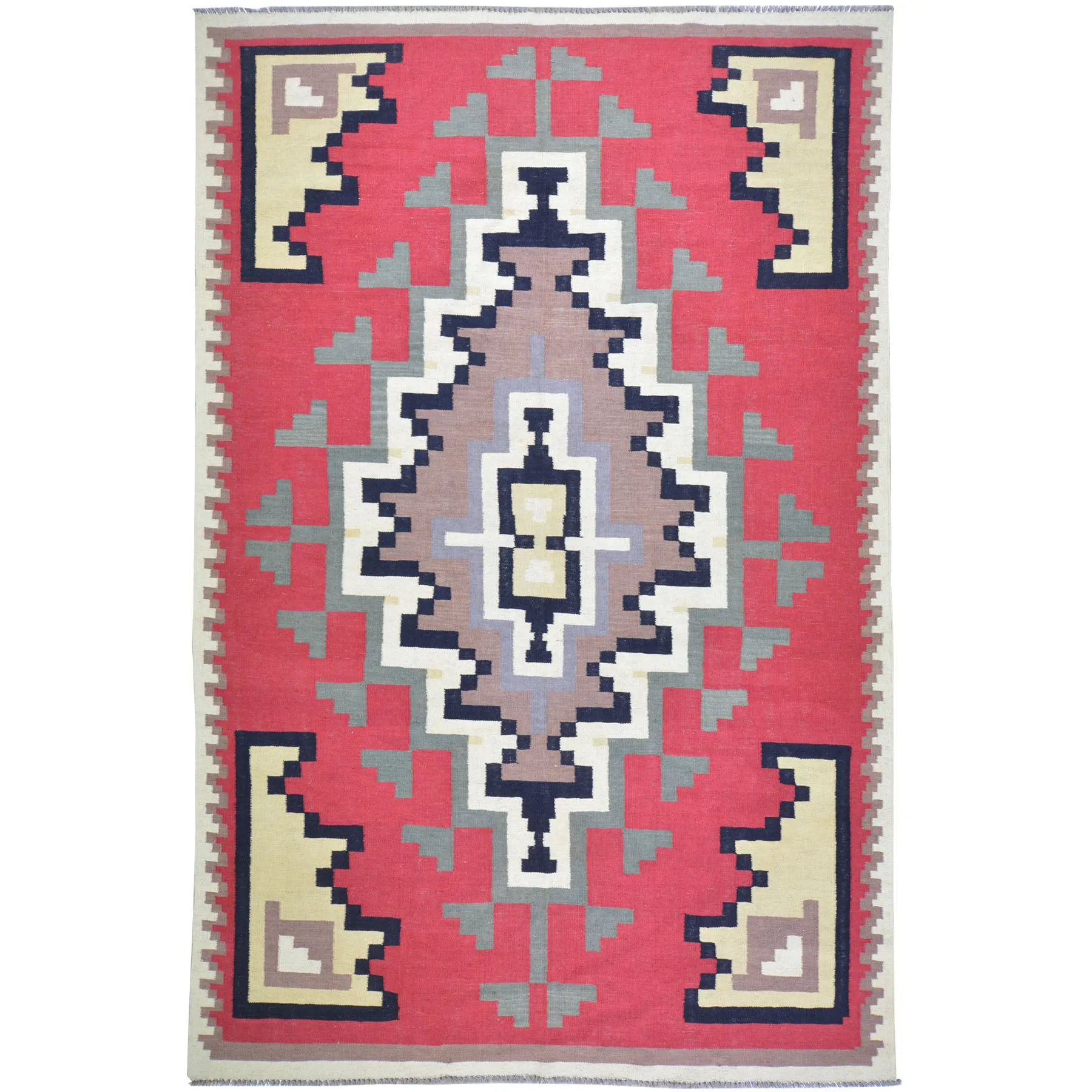 Hand-Woven Southwestern Design Wool Handmade Rug (Size 6.6 X 9.10) Cwral-8691