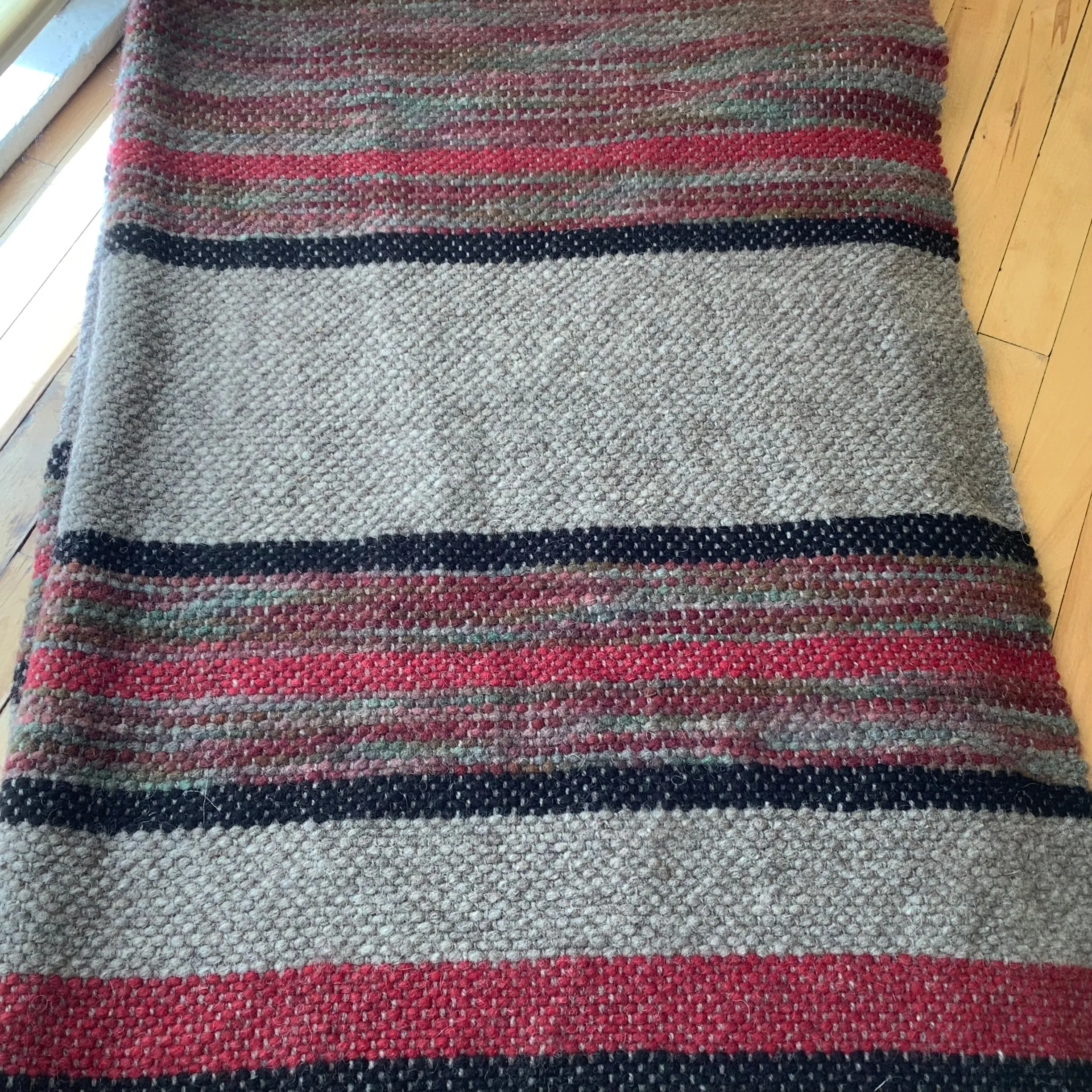 Handwoven Wool Blanket Gray, Red, Black, Twin