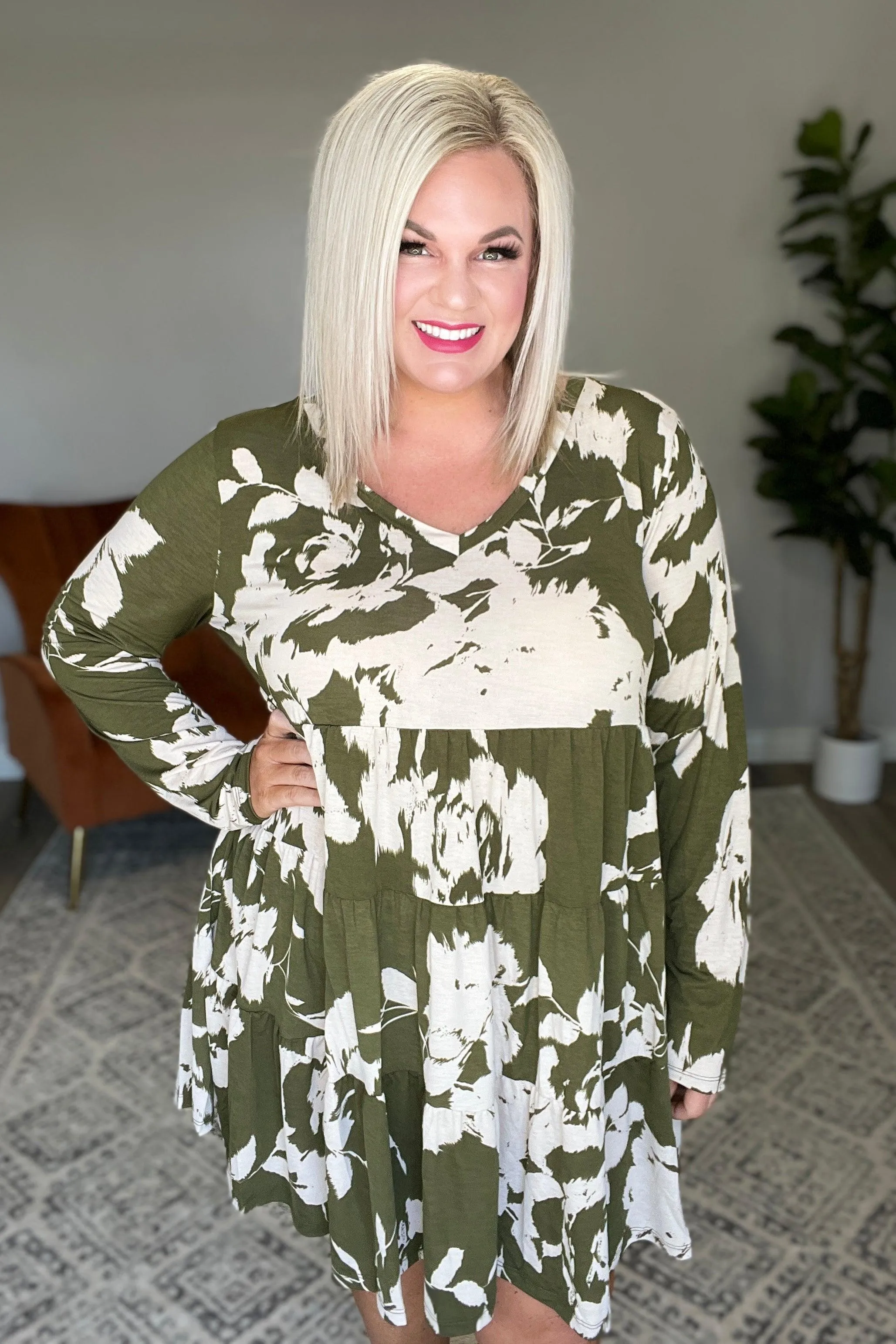 Hazel Blues® |  Worthwhile Moment Floral Tiered Dress In Olive