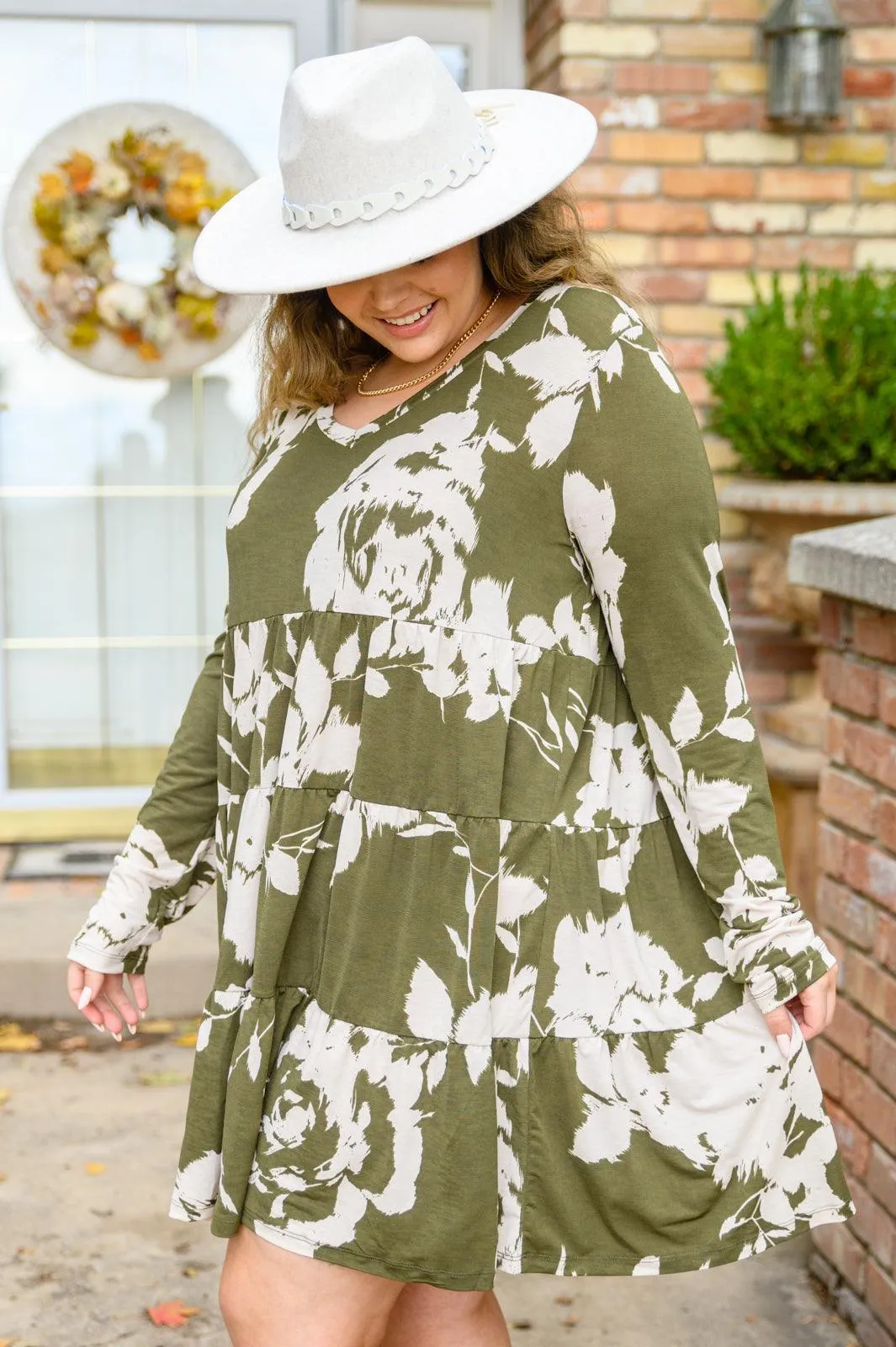 Hazel Blues® |  Worthwhile Moment Floral Tiered Dress In Olive