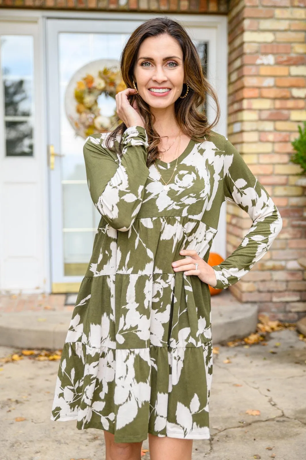Hazel Blues® |  Worthwhile Moment Floral Tiered Dress In Olive