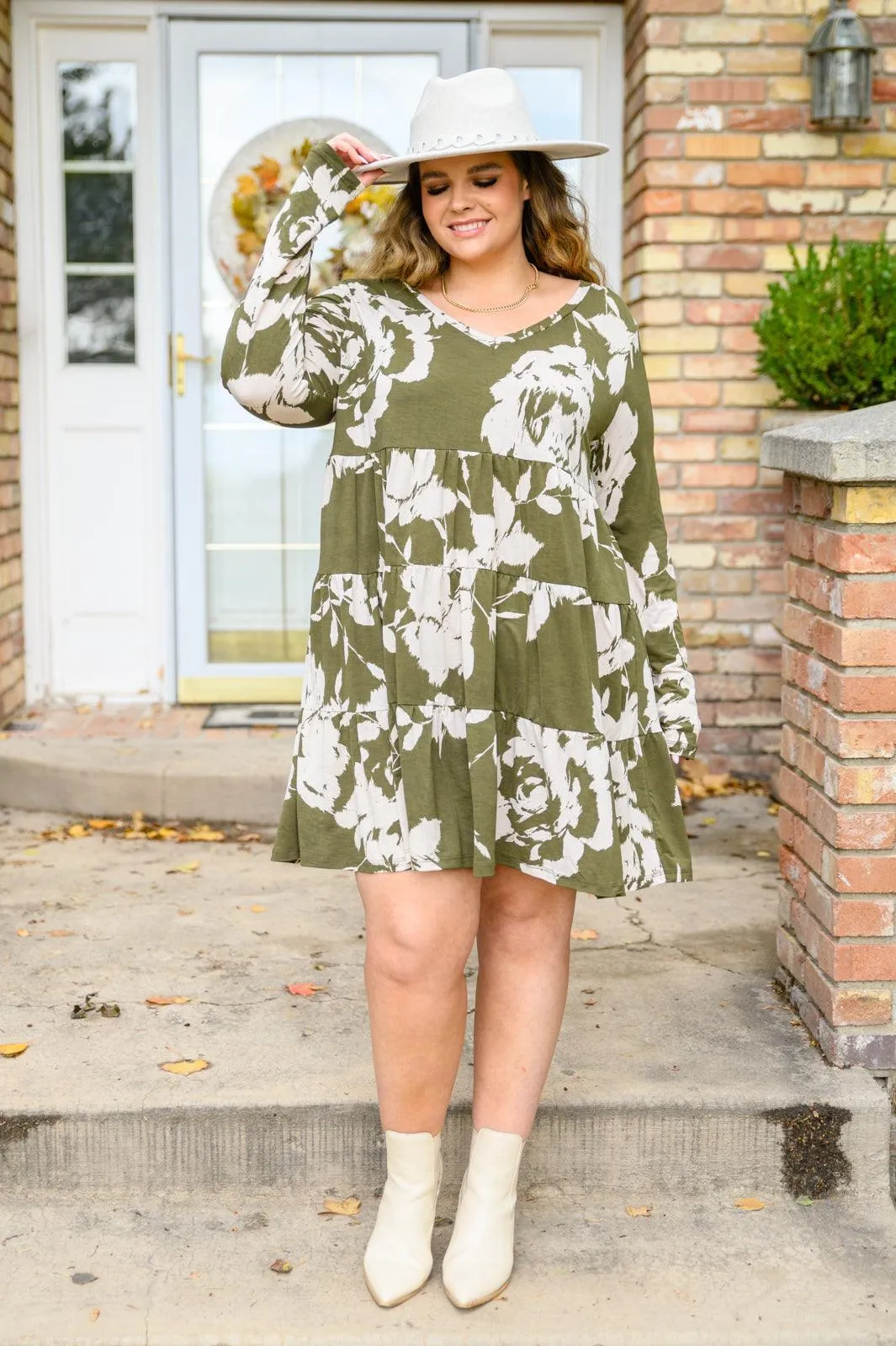 Hazel Blues® |  Worthwhile Moment Floral Tiered Dress In Olive