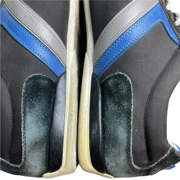 HUGO BOSS Men's Black Leather 'Spacit' Lace Up Sneakers Blue/Gray Stripe Size 46