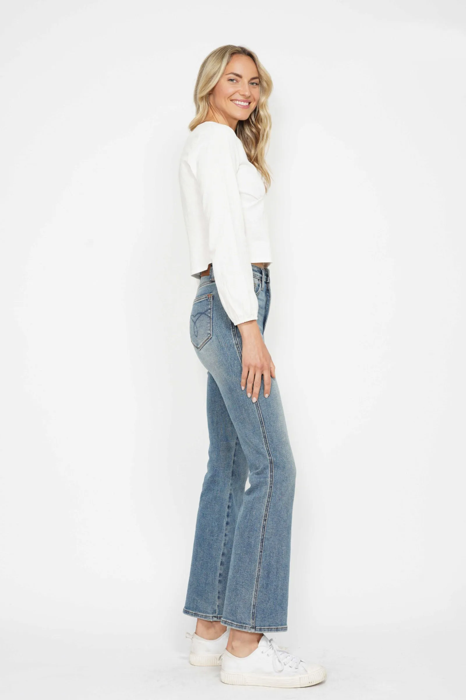 Judy Blue Veronica Tummy Control Back Embroidered Pocketed Bootcut Jeans
