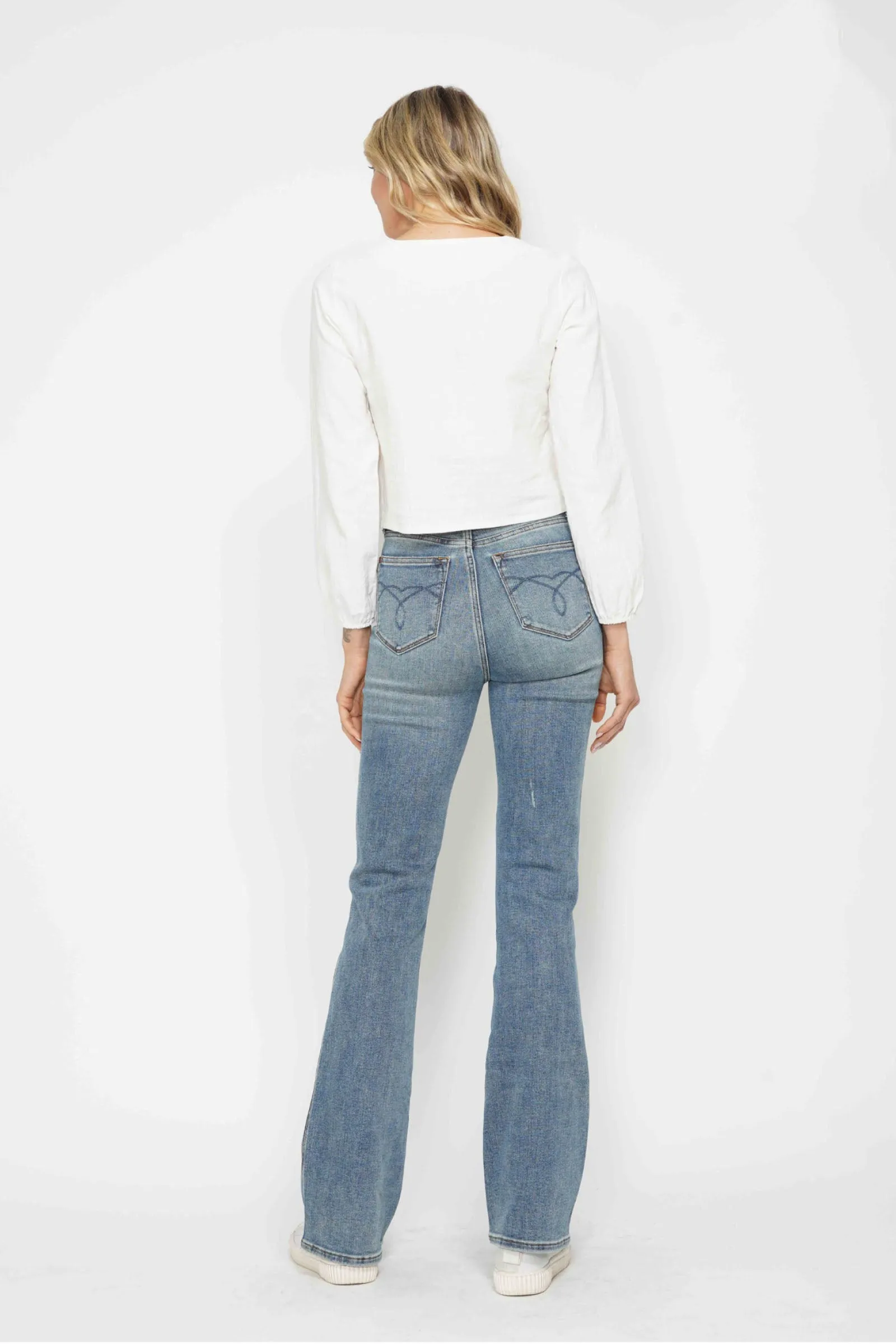 Judy Blue Veronica Tummy Control Back Embroidered Pocketed Bootcut Jeans
