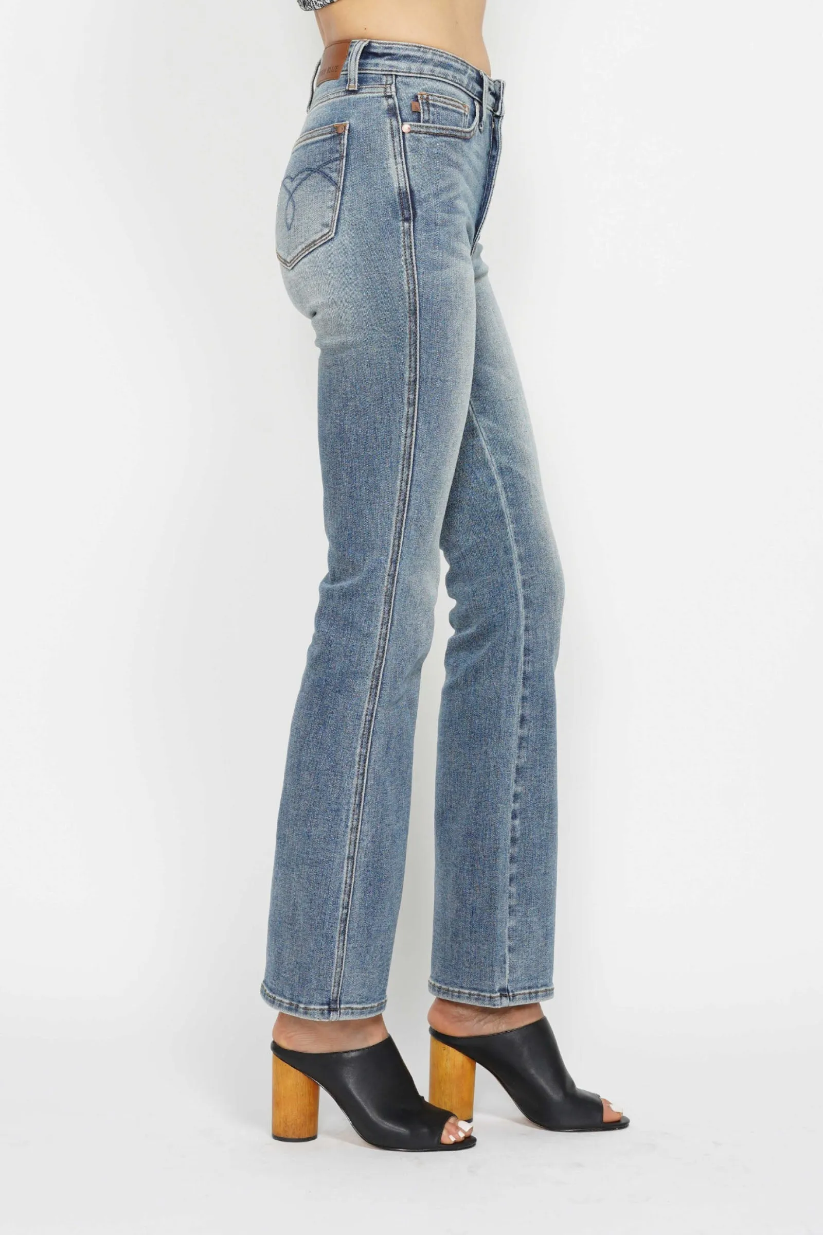 Judy Blue Veronica Tummy Control Back Embroidered Pocketed Bootcut Jeans
