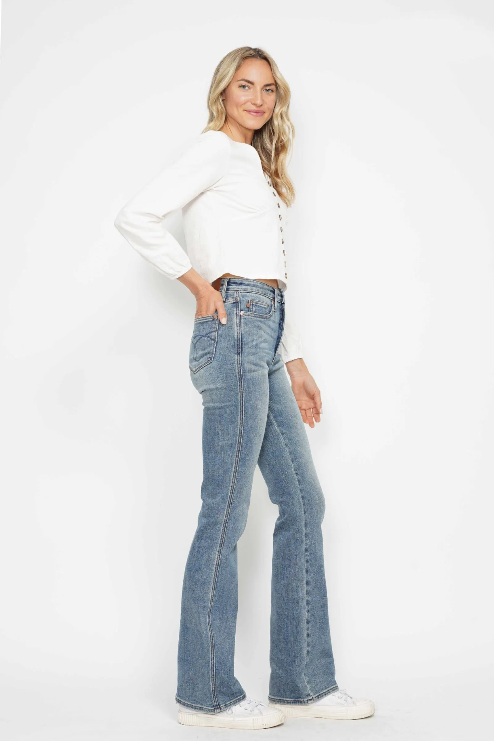 Judy Blue Veronica Tummy Control Back Embroidered Pocketed Bootcut Jeans