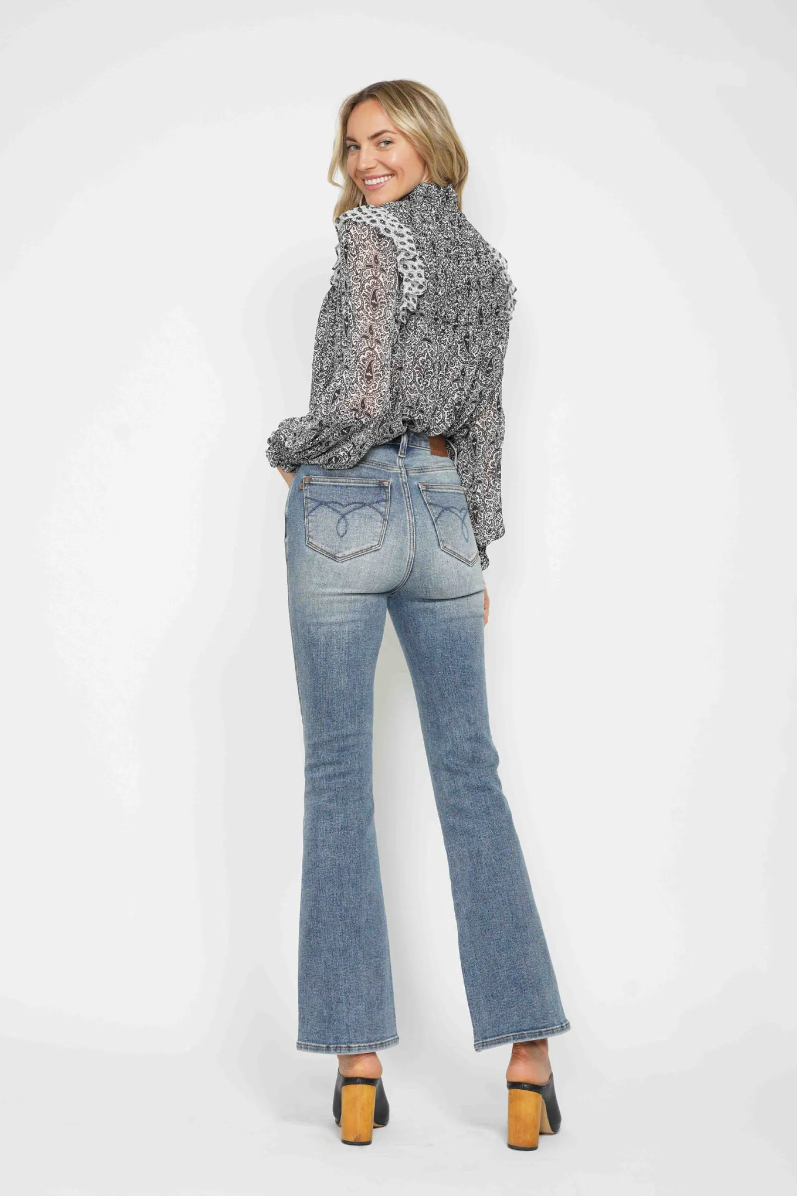 Judy Blue Veronica Tummy Control Back Embroidered Pocketed Bootcut Jeans
