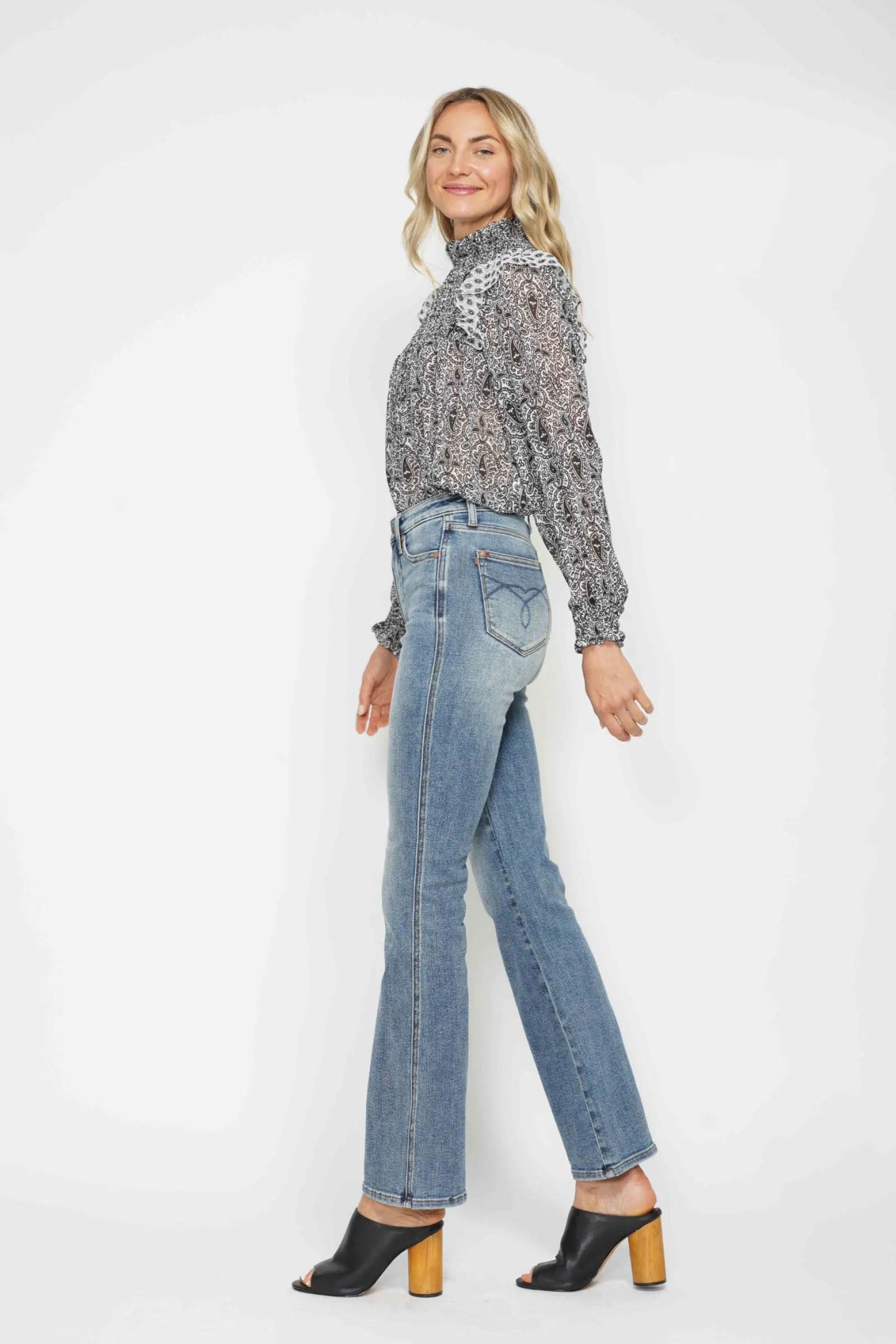 Judy Blue Veronica Tummy Control Back Embroidered Pocketed Bootcut Jeans