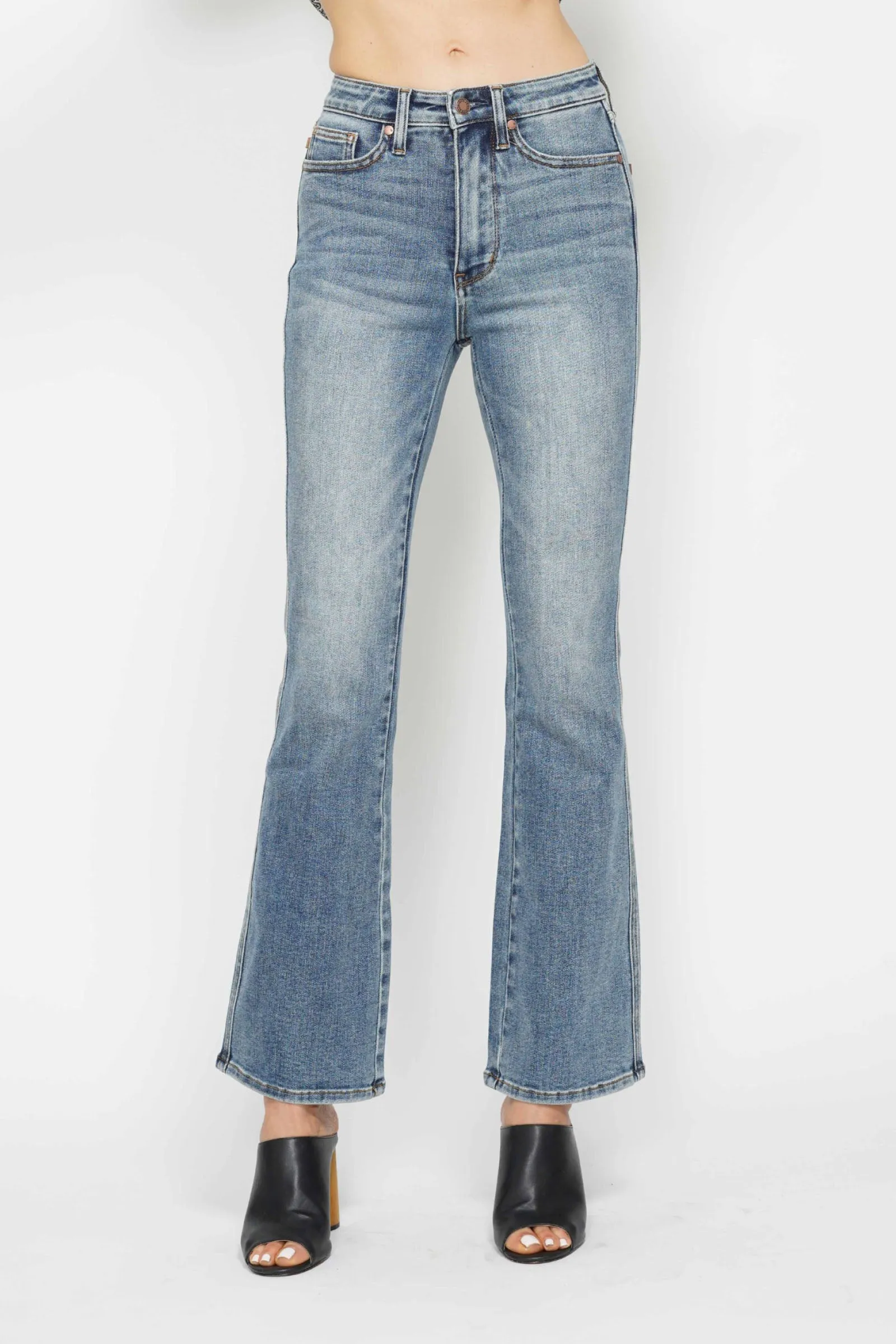 Judy Blue Veronica Tummy Control Back Embroidered Pocketed Bootcut Jeans