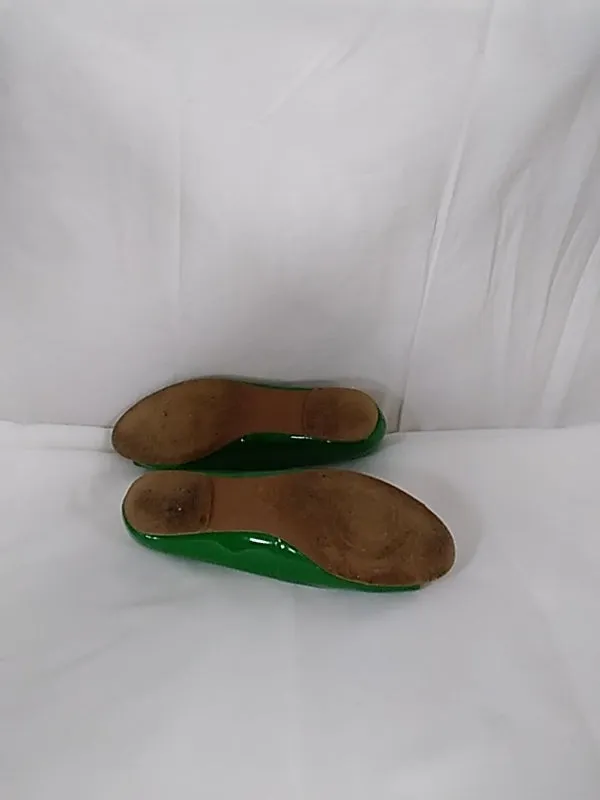 KATE SPADE Women's Green Patent Leather Flats with Gold Floral Embelishment Size 8.5