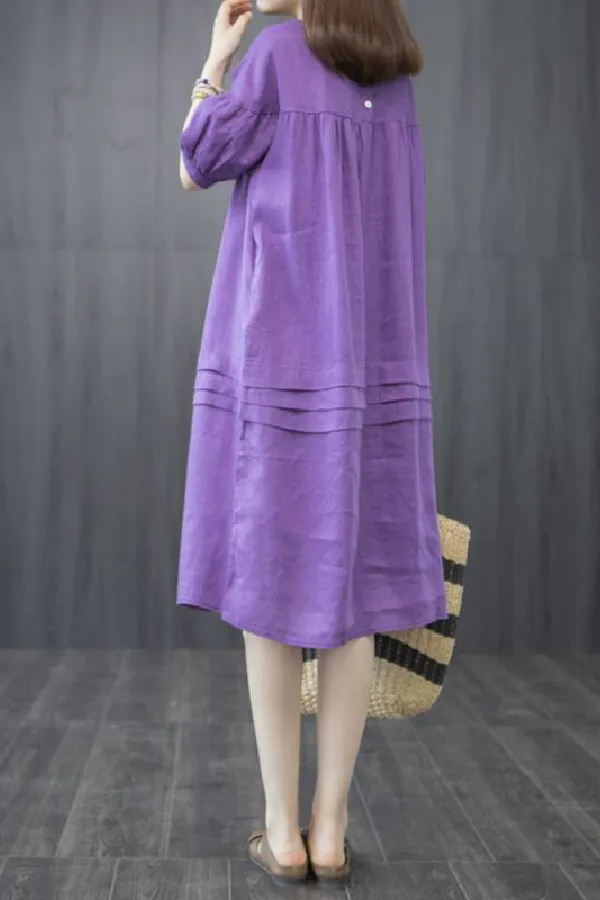 Knee-length Round Neck Solid Color Dress