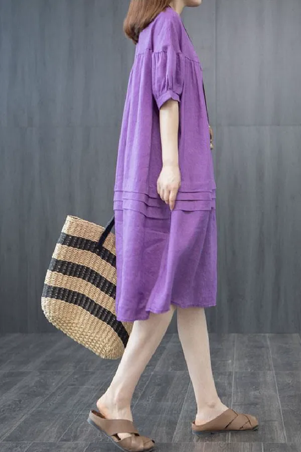 Knee-length Round Neck Solid Color Dress