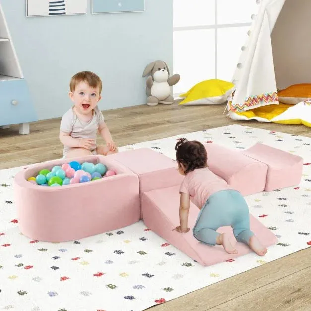 Large Soft Suede Montessori Soft Play Equipment | Ball Pit | Machine Washable | Dusty Pink