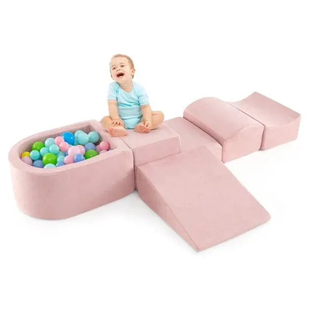 Large Soft Suede Montessori Soft Play Equipment | Ball Pit | Machine Washable | Dusty Pink