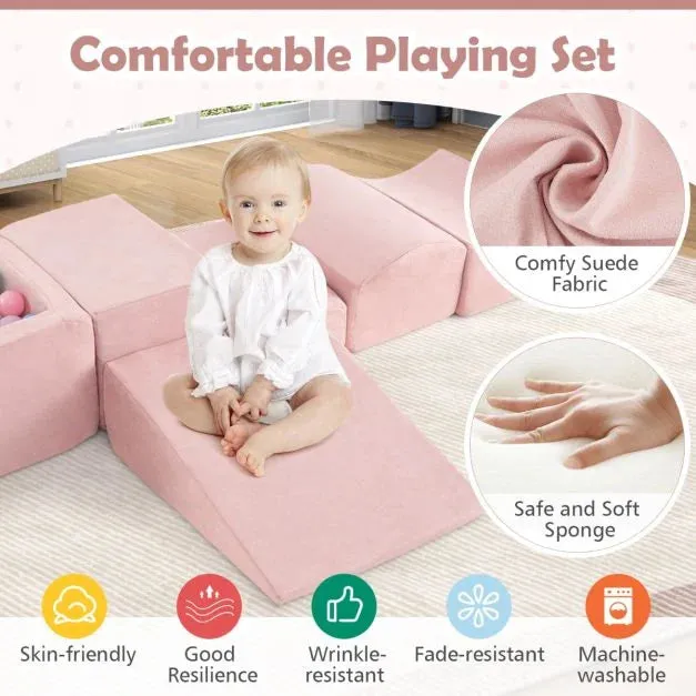 Large Soft Suede Montessori Soft Play Equipment | Ball Pit | Machine Washable | Dusty Pink