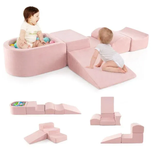 Large Soft Suede Montessori Soft Play Equipment | Ball Pit | Machine Washable | Dusty Pink