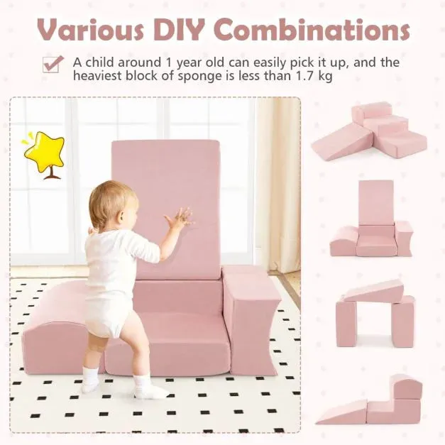 Large Soft Suede Montessori Soft Play Equipment | Ball Pit | Machine Washable | Dusty Pink