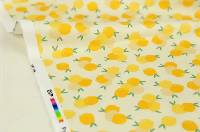 Lemons Cotton Fabric, Fruits Cotton Fabric, Yellow Lemon Fabric - Digital Printing - Fabric By the Yard 85788