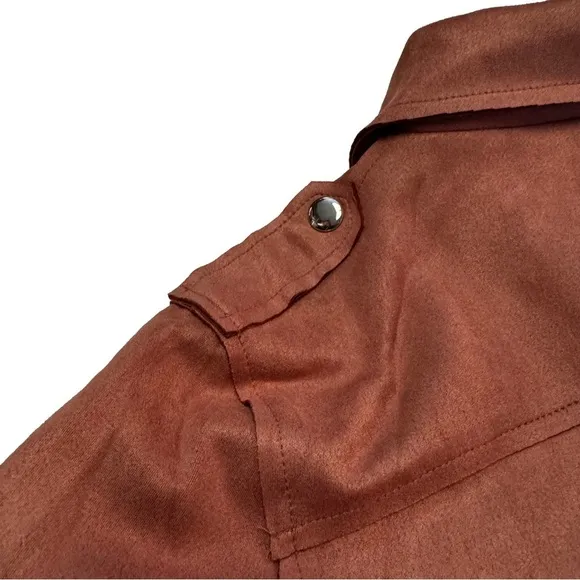 Lisa Robertson  Size Small Brown Faux Suede  Moto Jacket Coat Snaps Zippers NEW