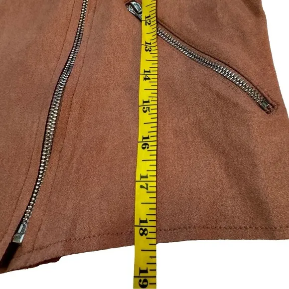 Lisa Robertson  Size Small Brown Faux Suede  Moto Jacket Coat Snaps Zippers NEW