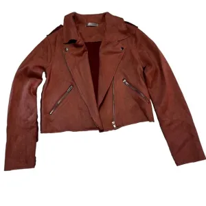 Lisa Robertson  Size Small Brown Faux Suede  Moto Jacket Coat Snaps Zippers NEW