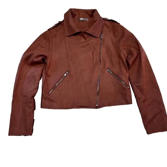 Lisa Robertson  Size Small Brown Faux Suede  Moto Jacket Coat Snaps Zippers NEW