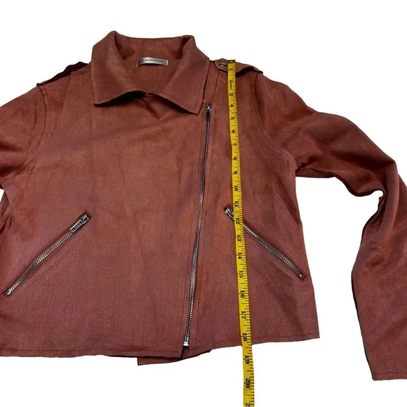 Lisa Robertson  Size Small Brown Faux Suede  Moto Jacket Coat Snaps Zippers NEW
