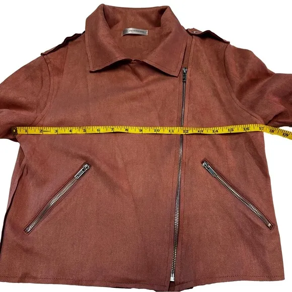 Lisa Robertson  Size Small Brown Faux Suede  Moto Jacket Coat Snaps Zippers NEW