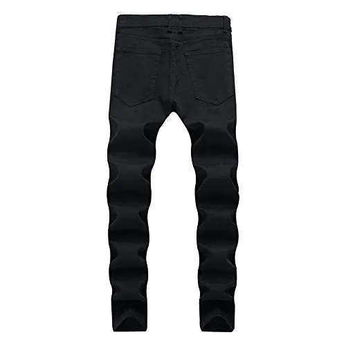 LONGBIDA Mens Skinny Holes Ripped Straight Hip Hop Biker Stretchy Jeans（Black,32）