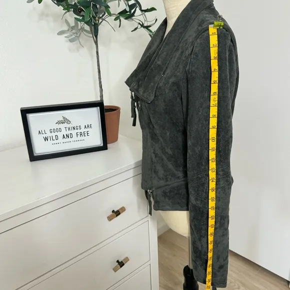 Lulu's Vegan Suede  Green Gray Moto Jacket Size Large