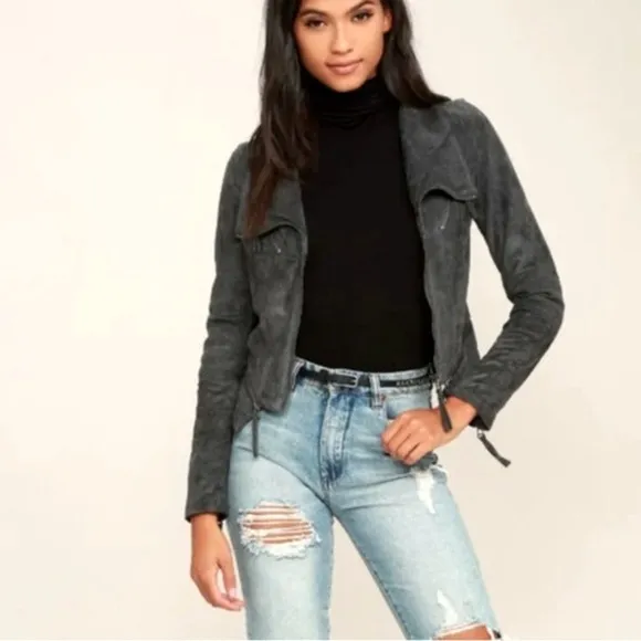 Lulu's Vegan Suede  Green Gray Moto Jacket Size Large