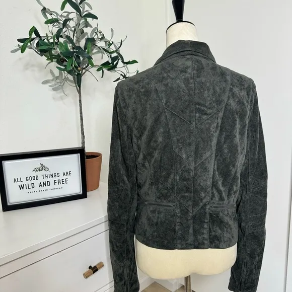 Lulu's Vegan Suede  Green Gray Moto Jacket Size Large