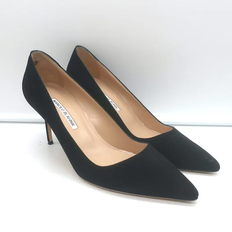 Manolo Blahnik BB 70 Pumps Black Suede Size 40 Pointed Toe Heels