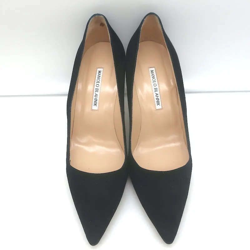 Manolo Blahnik BB 70 Pumps Black Suede Size 40 Pointed Toe Heels