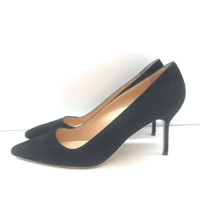 Manolo Blahnik BB 70 Pumps Black Suede Size 40 Pointed Toe Heels