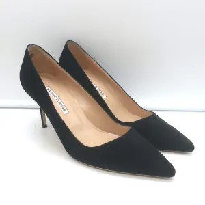 Manolo Blahnik BB 70 Pumps Black Suede Size 40 Pointed Toe Heels
