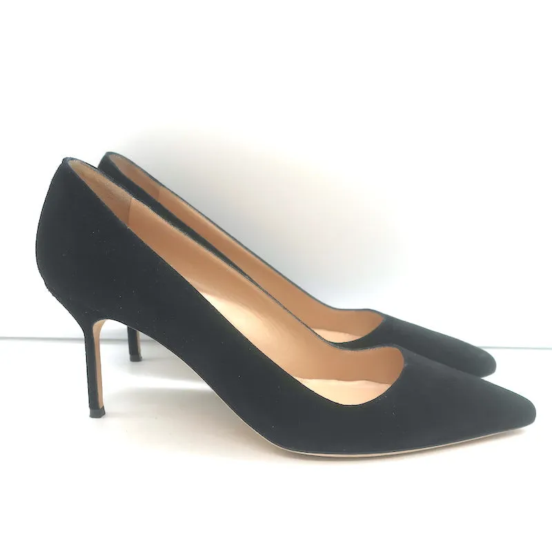 Manolo Blahnik BB 70 Pumps Black Suede Size 40 Pointed Toe Heels