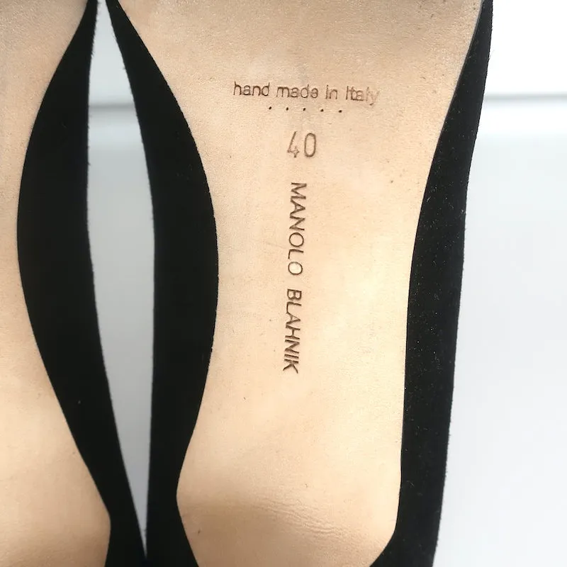 Manolo Blahnik BB 70 Pumps Black Suede Size 40 Pointed Toe Heels