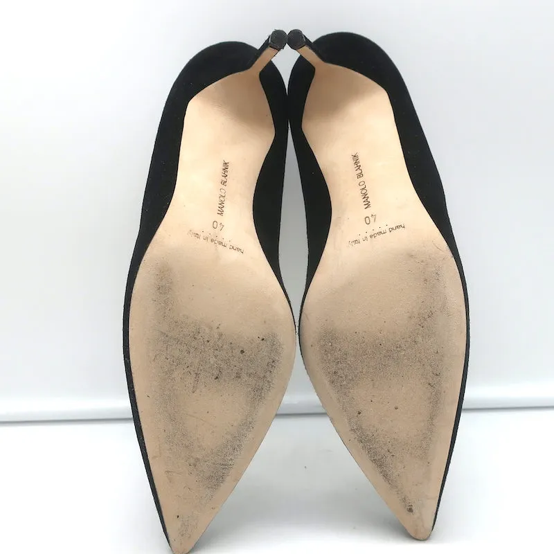 Manolo Blahnik BB 70 Pumps Black Suede Size 40 Pointed Toe Heels