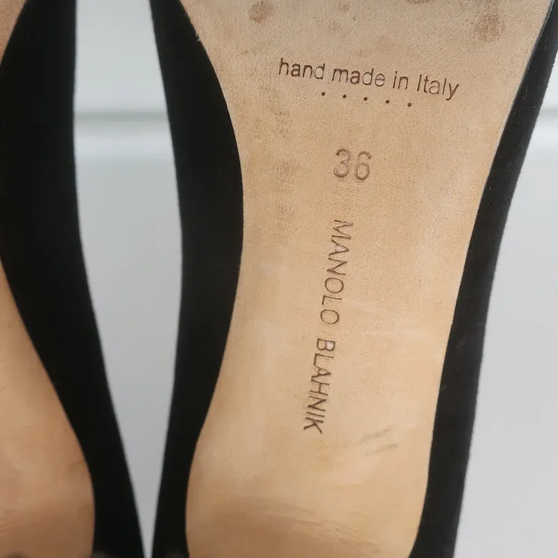 Manolo Blahnik BB Pointed Toe Pumps Black Suede Size 36