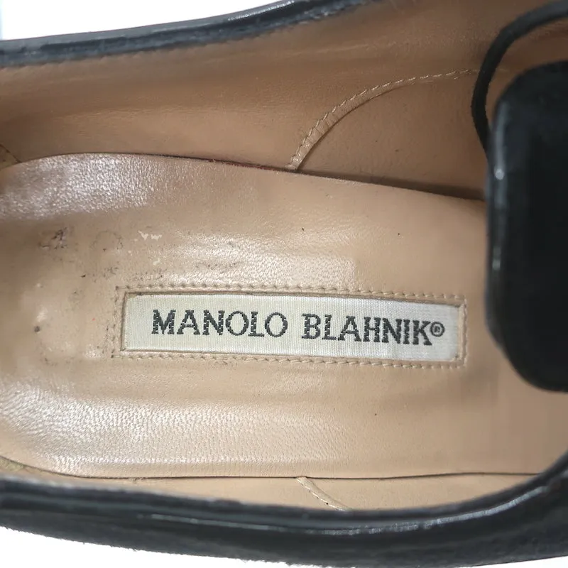 Manolo Blahnik Lace-Up Oxford Pumps Black Patent Leather & Suede Size 40